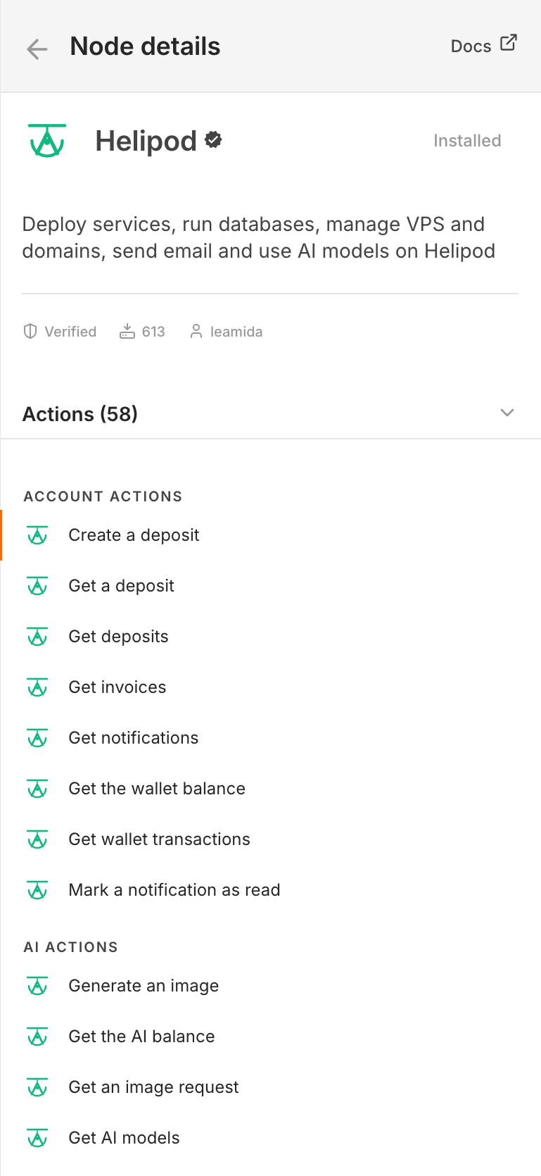 The Helipod node's actions
