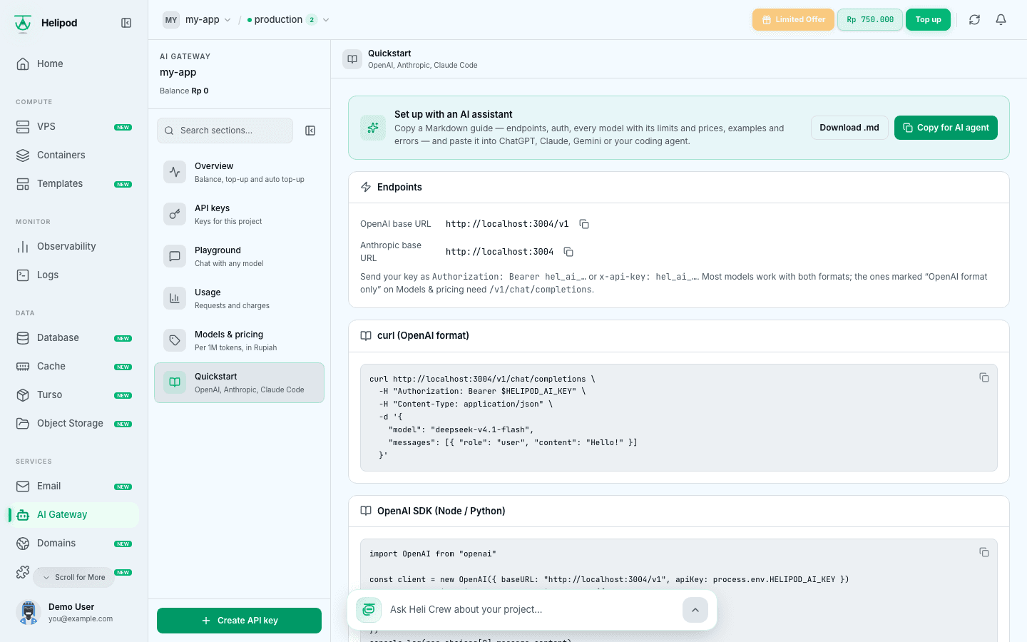 The Quickstart section
